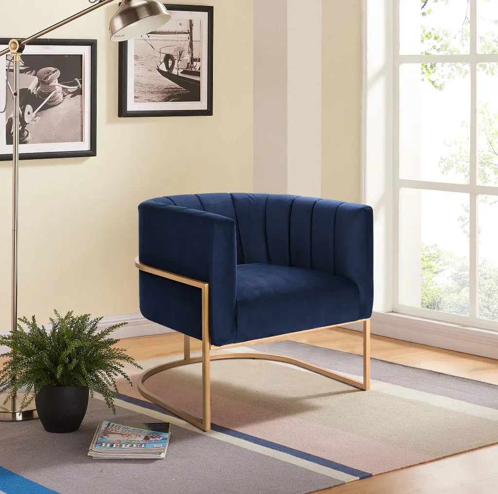 FC Armchair Fabric Blue with Gold Legs 74x75.5x72.5 Cm