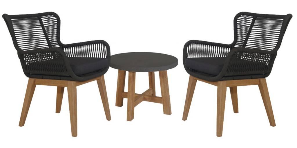 Marrakesh Outdoor 3-Piece Chat Set – Black/Charcoal/Grey