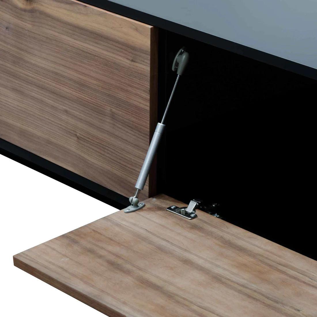 Wagon 2.3m Wooden Entertainment Unit - Black with Walnut Drawers - Furniture Castle