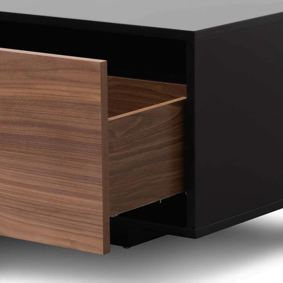 Wagon 2.3m Wooden Entertainment Unit - Black with Walnut Drawers - Furniture Castle