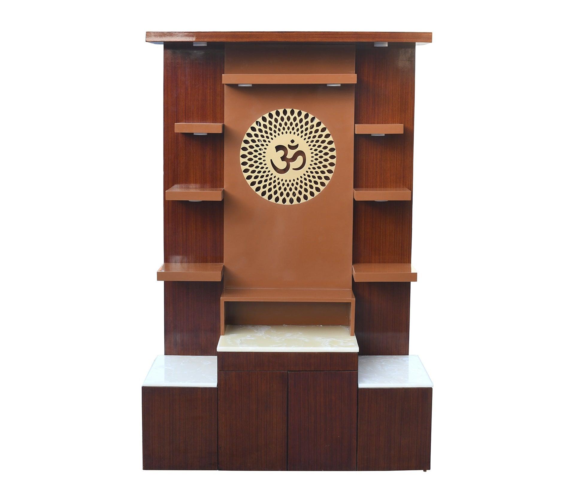 Wooden Mandir With Onyx Marble 5X7ft With Storage - Furniture Castle