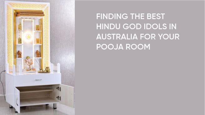 Decorative white pooja mandir with Hindu God idols and LED lighting in an Australian home