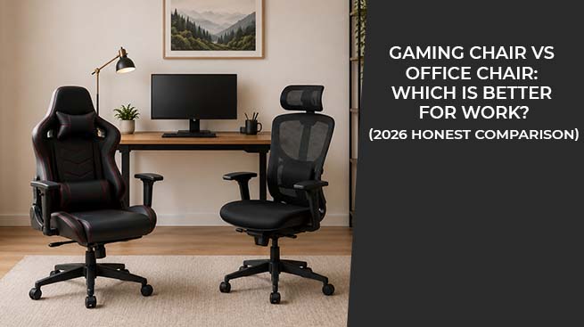 Gaming chair and ergonomic office chair positioned beside a work desk in a modern home office