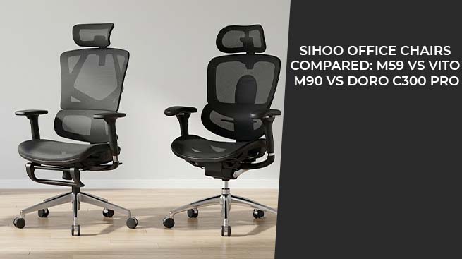 Two ergonomic Sihoo office chairs with mesh backrests, adjustable headrests and armrests displayed side by side for comparison.