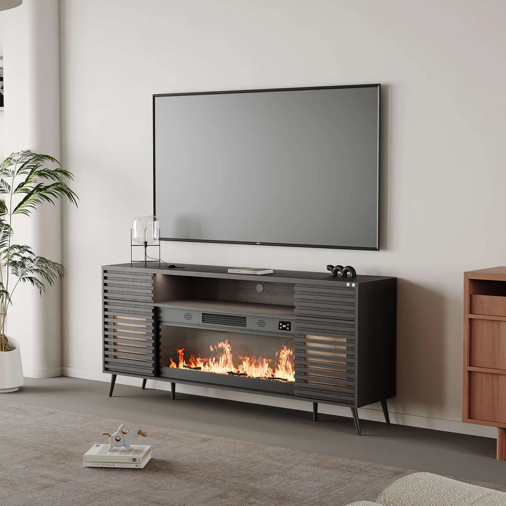 Lux TV Stand with Electric Fireplace – Black | 180cm