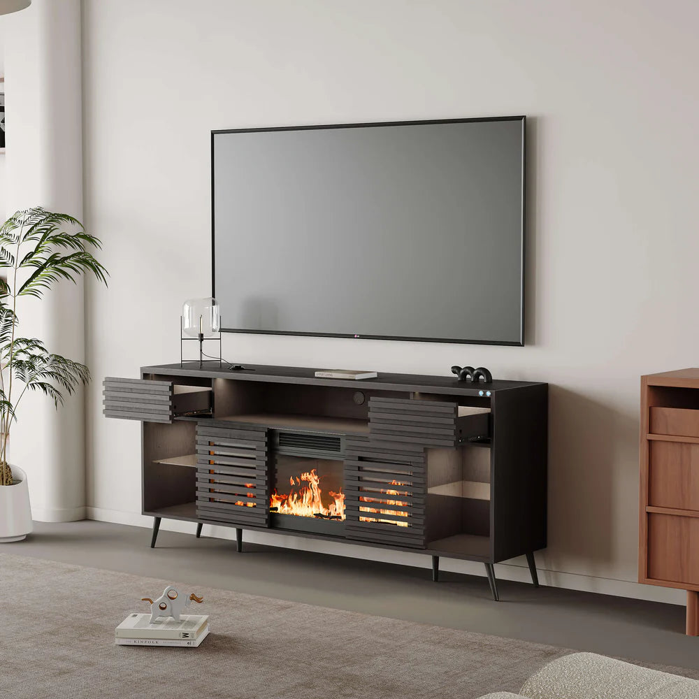 Lux TV Stand with Electric Fireplace – Black | 180cm