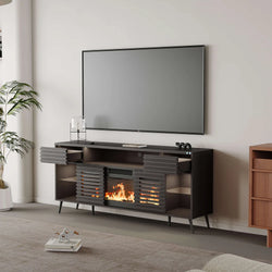 Lux TV Stand with Electric Fireplace – Black | 180cm