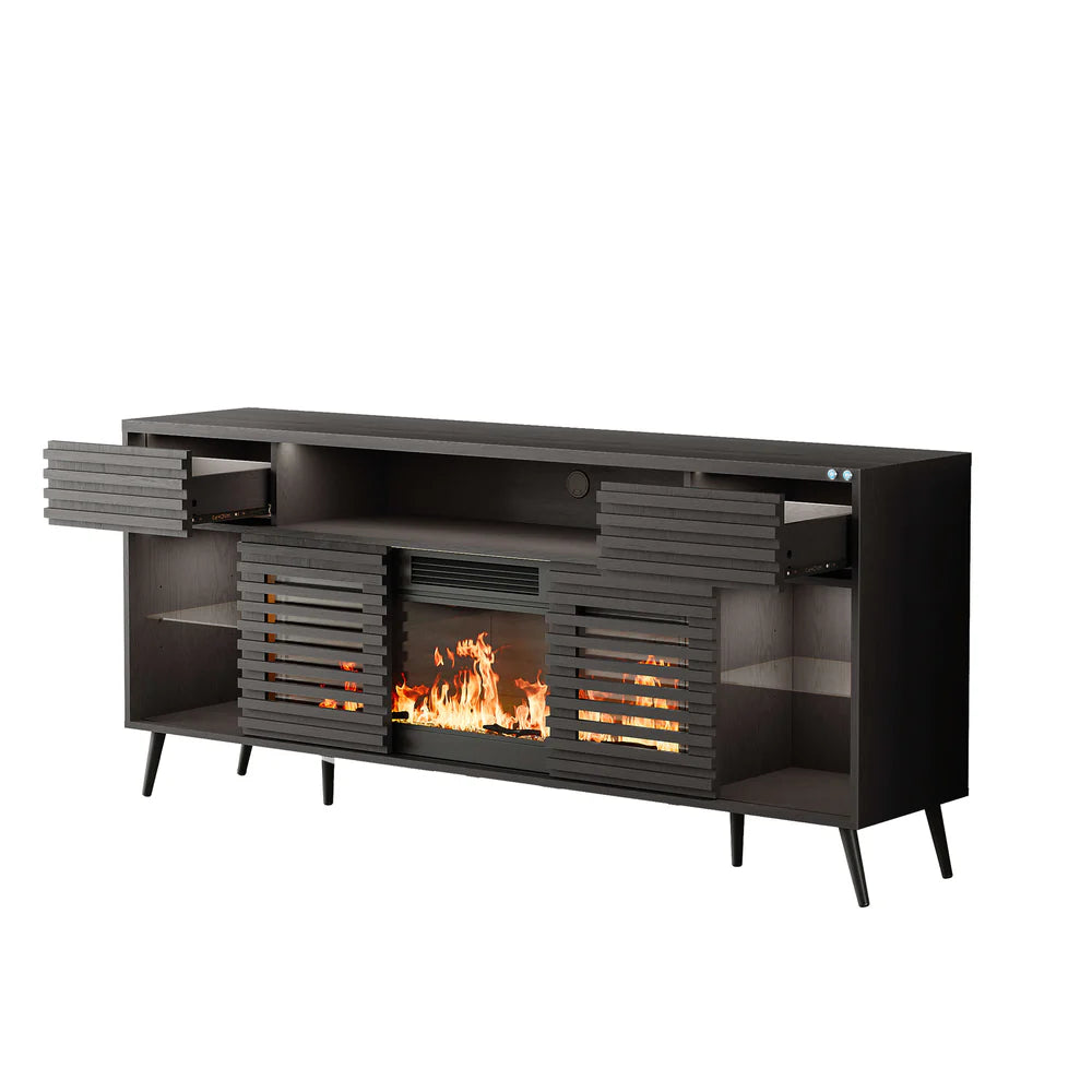 Lux TV Stand with Electric Fireplace – Black | 180cm