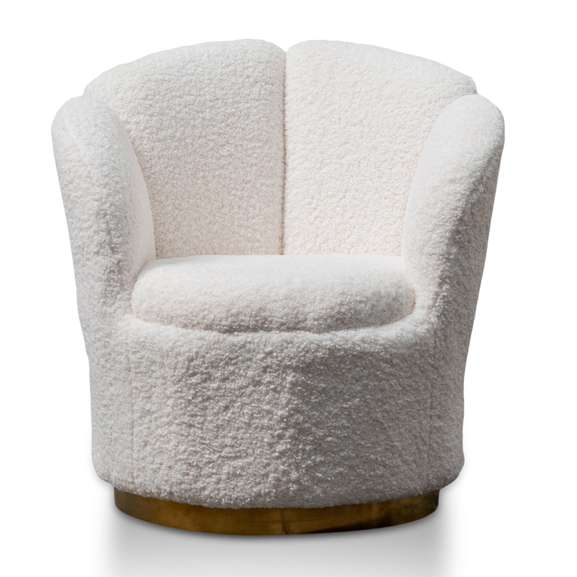 FC Lounge Chair - White synthetic wool Fabric with Brass Gold Base