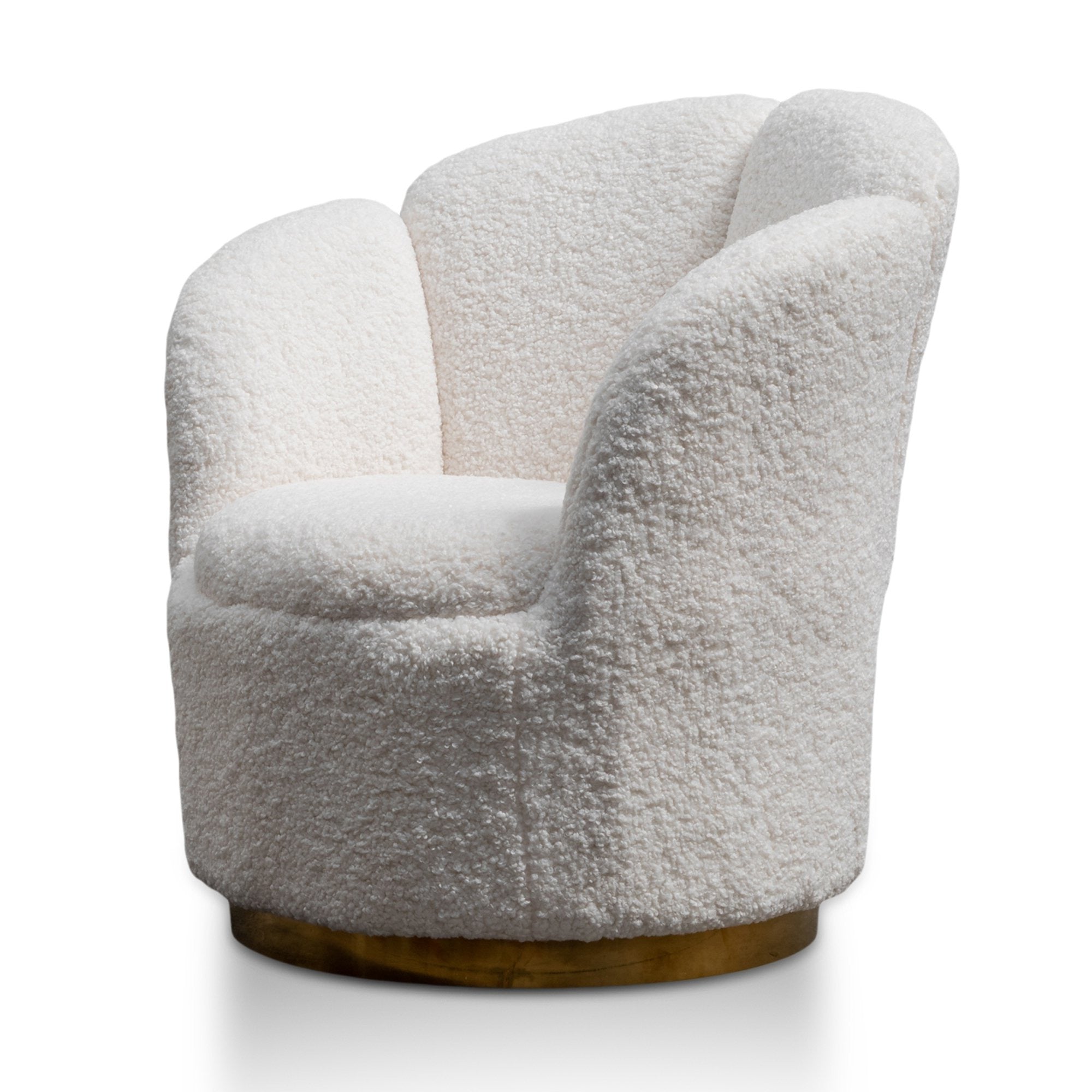 FC Lounge Chair - White synthetic wool Fabric with Brass Gold Base