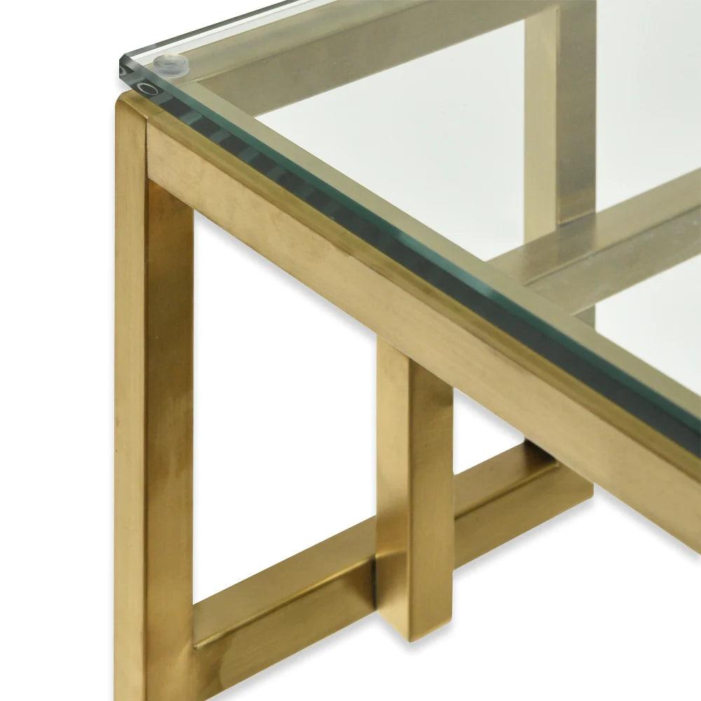 1.15m Console Glass Table - Brushed Gold Base - Furniture Castle