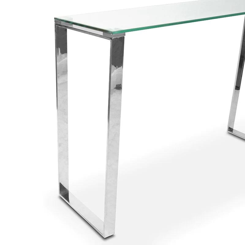 1.2m Console Table With Tempered Glass - Polished Stainless Steel - Furniture Castle
