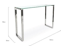 1.2m Console Table With Tempered Glass - Polished Stainless Steel - Furniture Castle