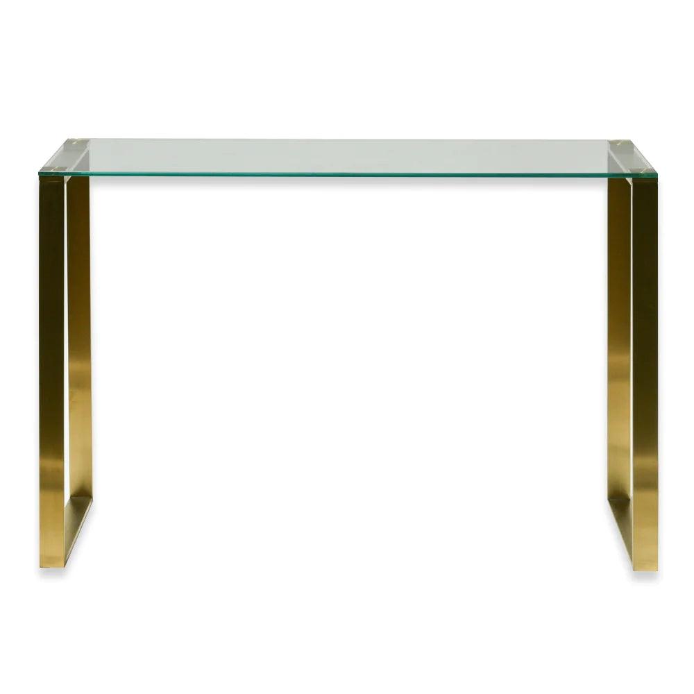 1.2m Glass Console Table - Brushed Gold Base - Furniture Castle