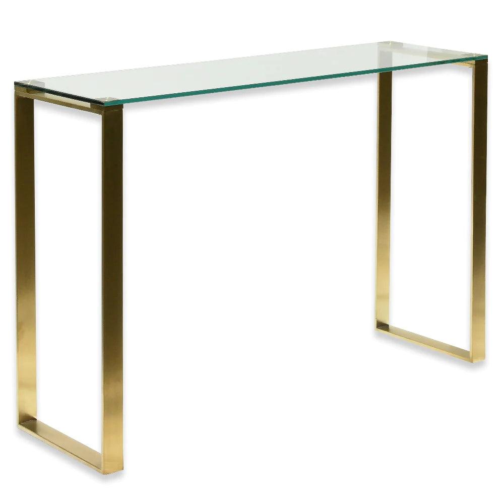 1.2m Glass Console Table - Brushed Gold Base - Furniture Castle