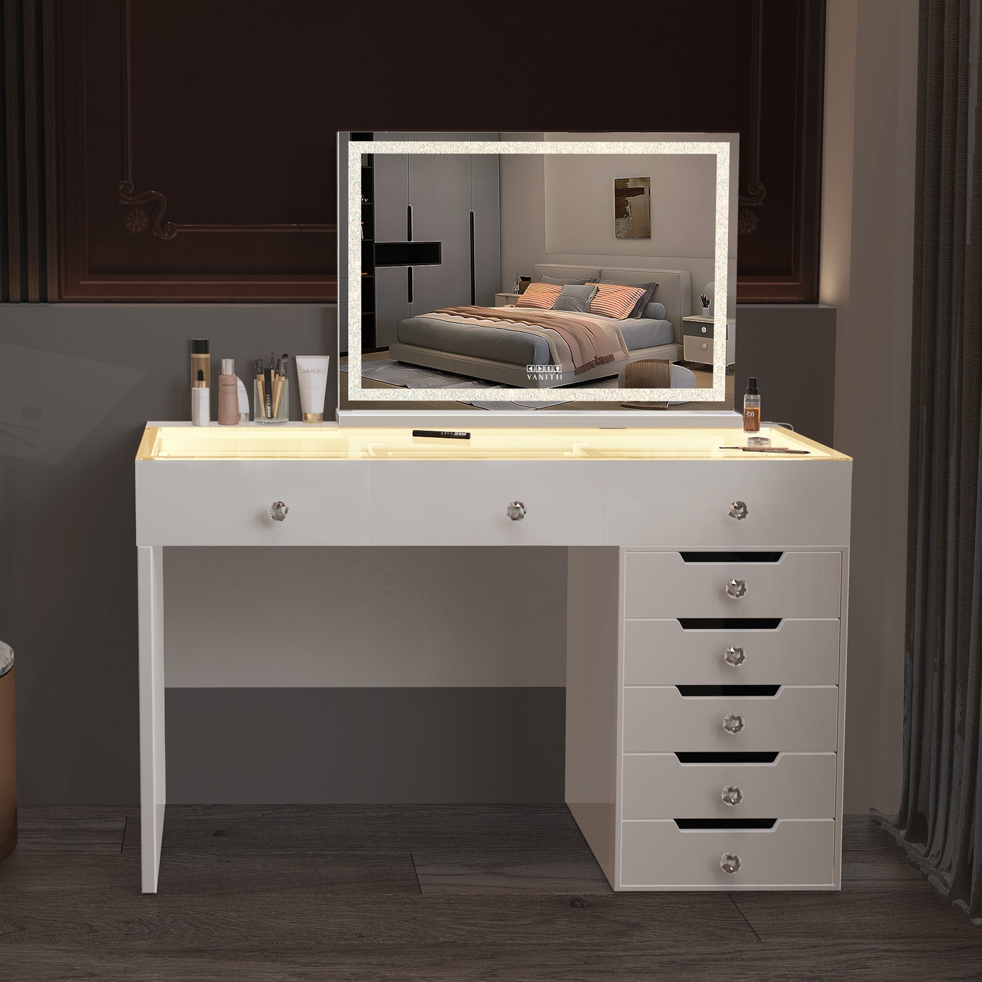 Diana Vanity Desk - 8 Storage Drawers with Lights