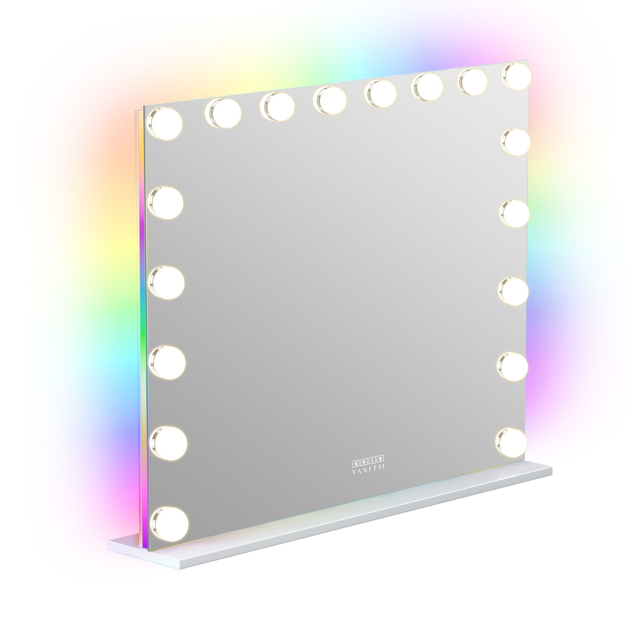 Vanity Mirror with RGB and Bluetooth Speaker- 18 Dimmable LED Bulbs 80 x 58cm