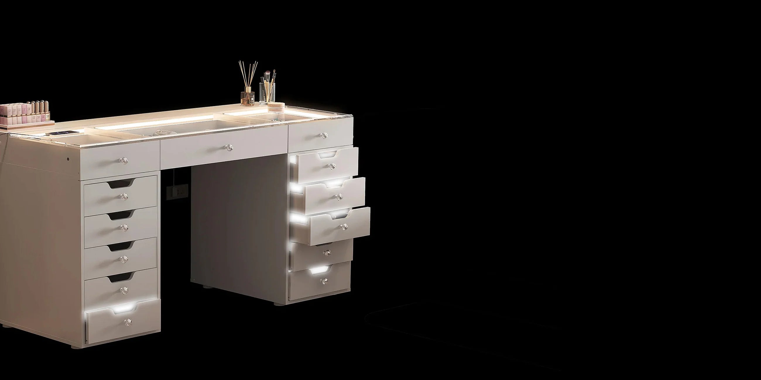 Eva Vanity Desk - 13 Storage Drawers with Full Light