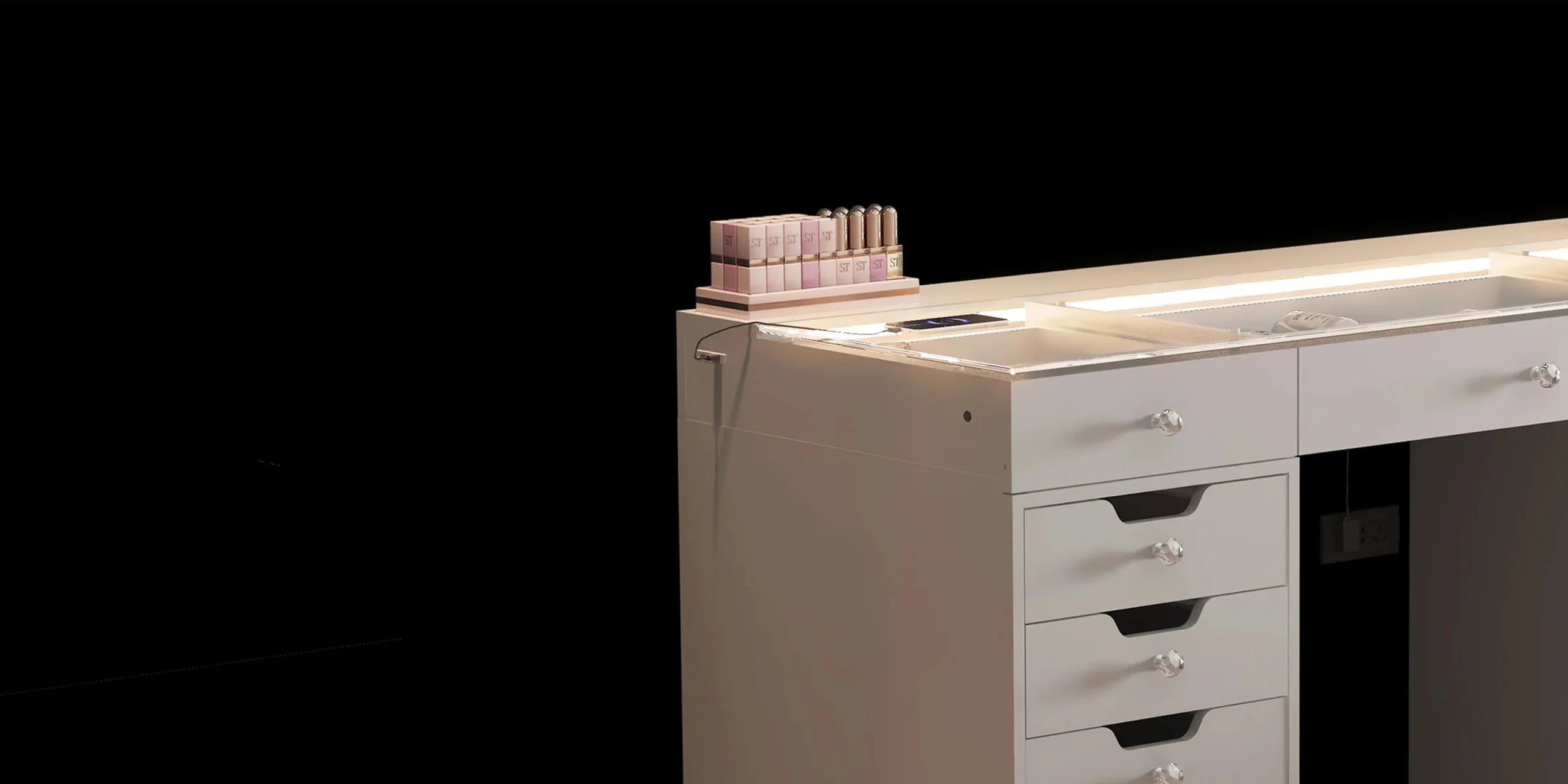 Eva Vanity Desk - 13 Storage Drawers with Full Light