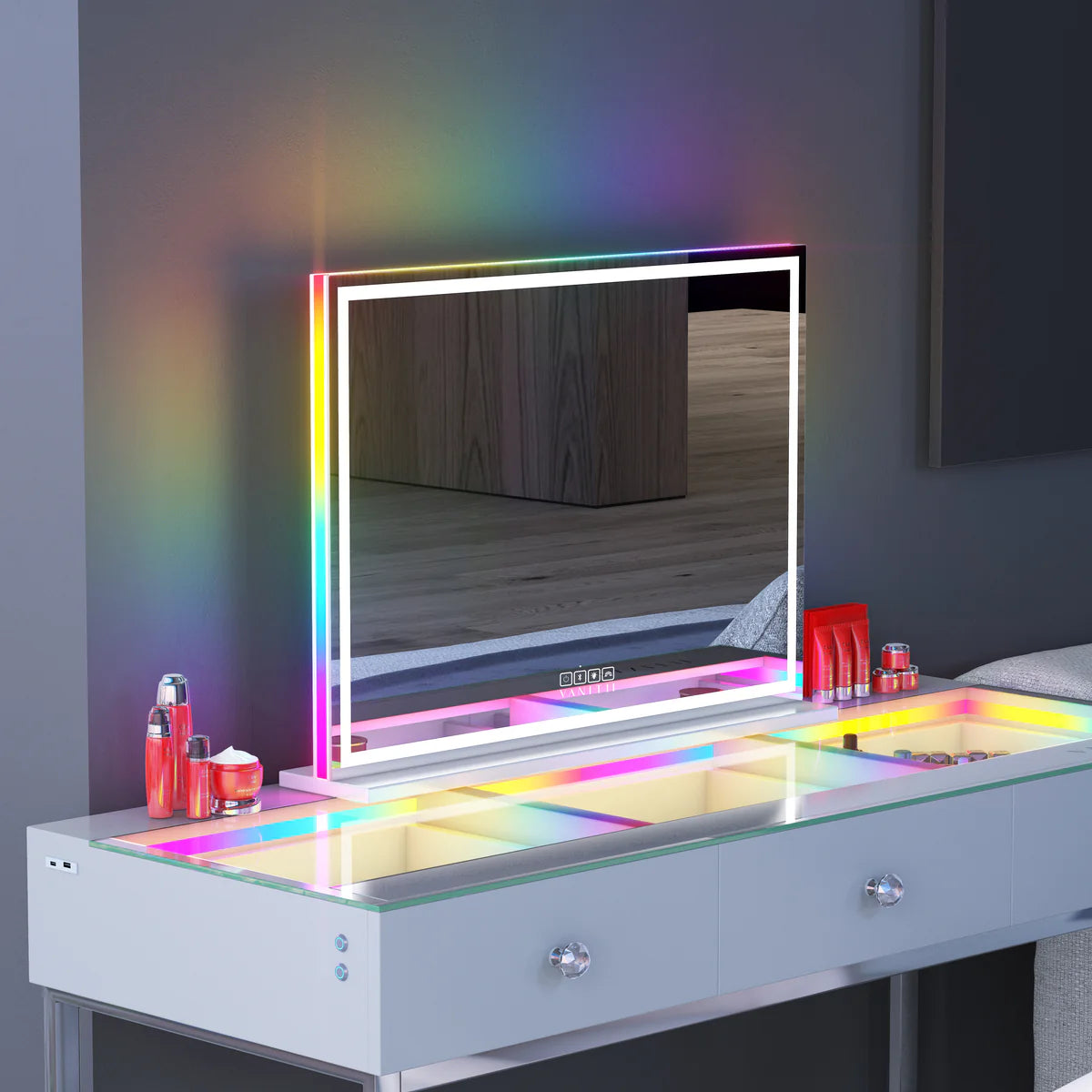 Vanity Mirror with RGB and Bluetooth Speaker- Led Light Strip 80 x 58cm