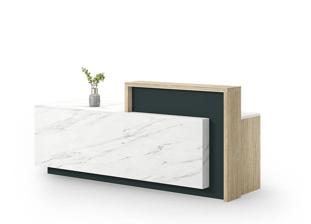 Saffron Reception Counter 2.4m Left Hand– Wooden Grain Finish