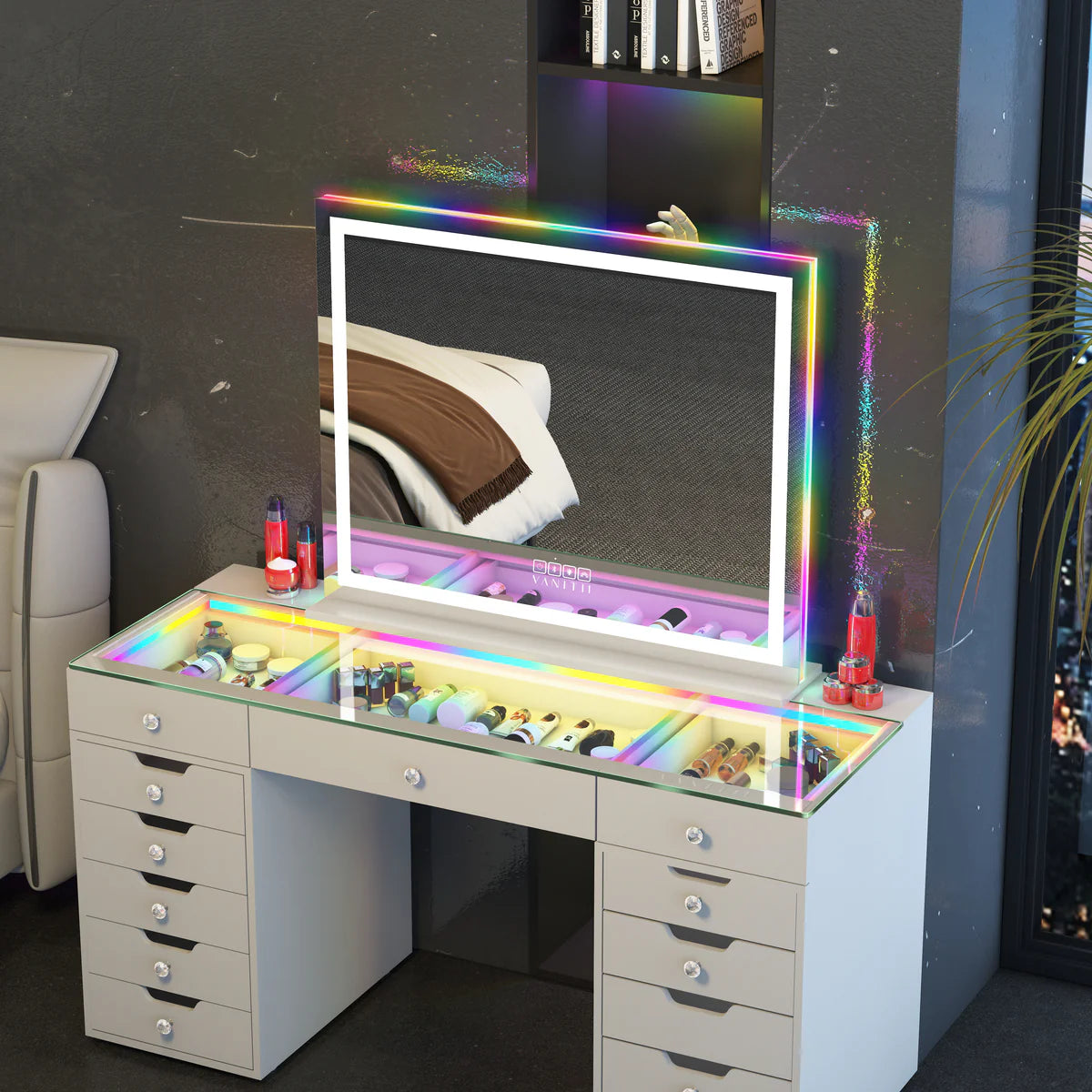 Vanity Mirror with RGB and Bluetooth Speaker- Led Light Strip 100 x 80cm