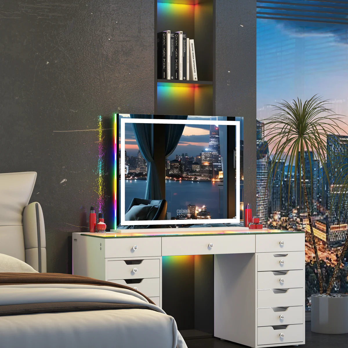 Vanity Mirror with RGB and Bluetooth Speaker- Led Light Strip 100 x 80cm