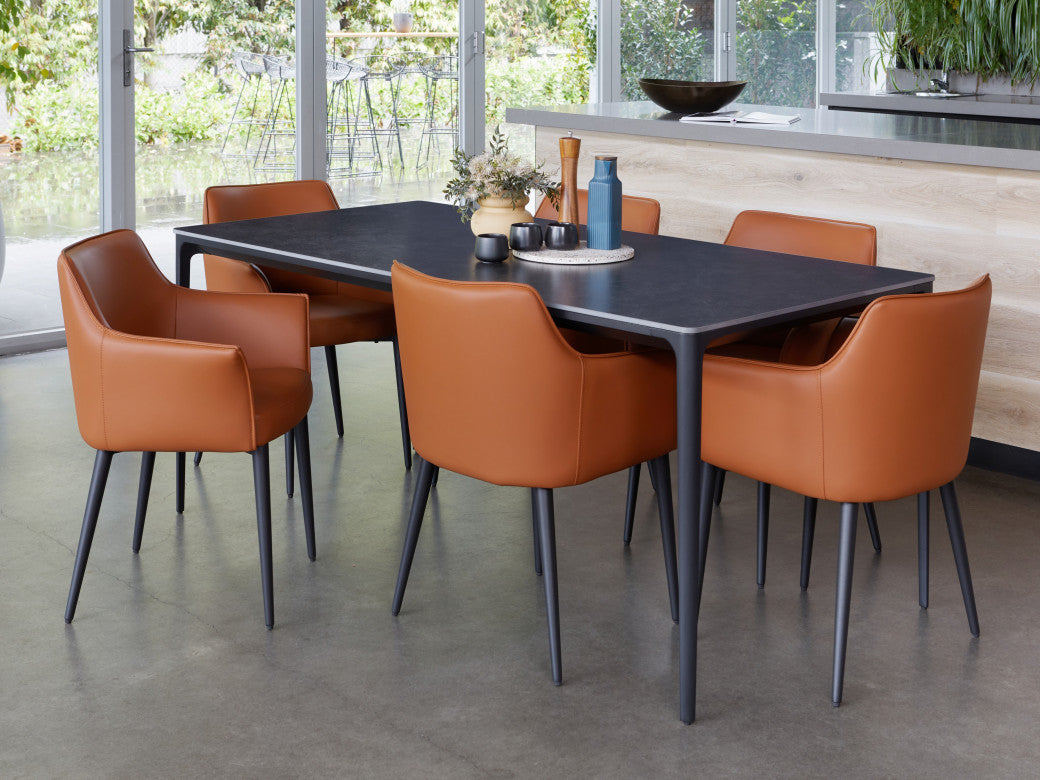 Magnate Dining Table – Grey Stone Ceramic | Black Frame