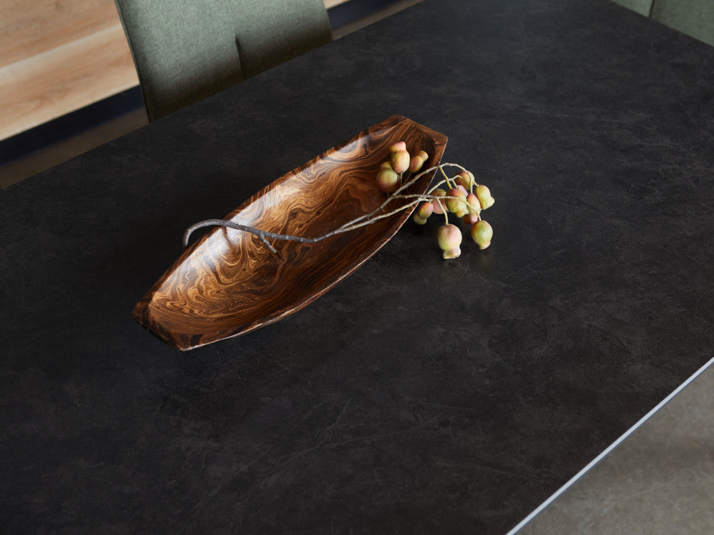 Magnate Dining Table – Grey Stone Ceramic | Black Frame