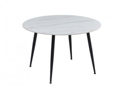 Denver Round Dining Table – Snow White Marble Effect | Black Frame