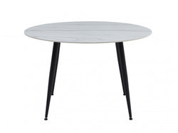 Denver Round Dining Table – Snow White Marble Effect | Black Frame