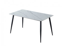 Bentley Dining Table – Snow White Marble Effect | Black Frame