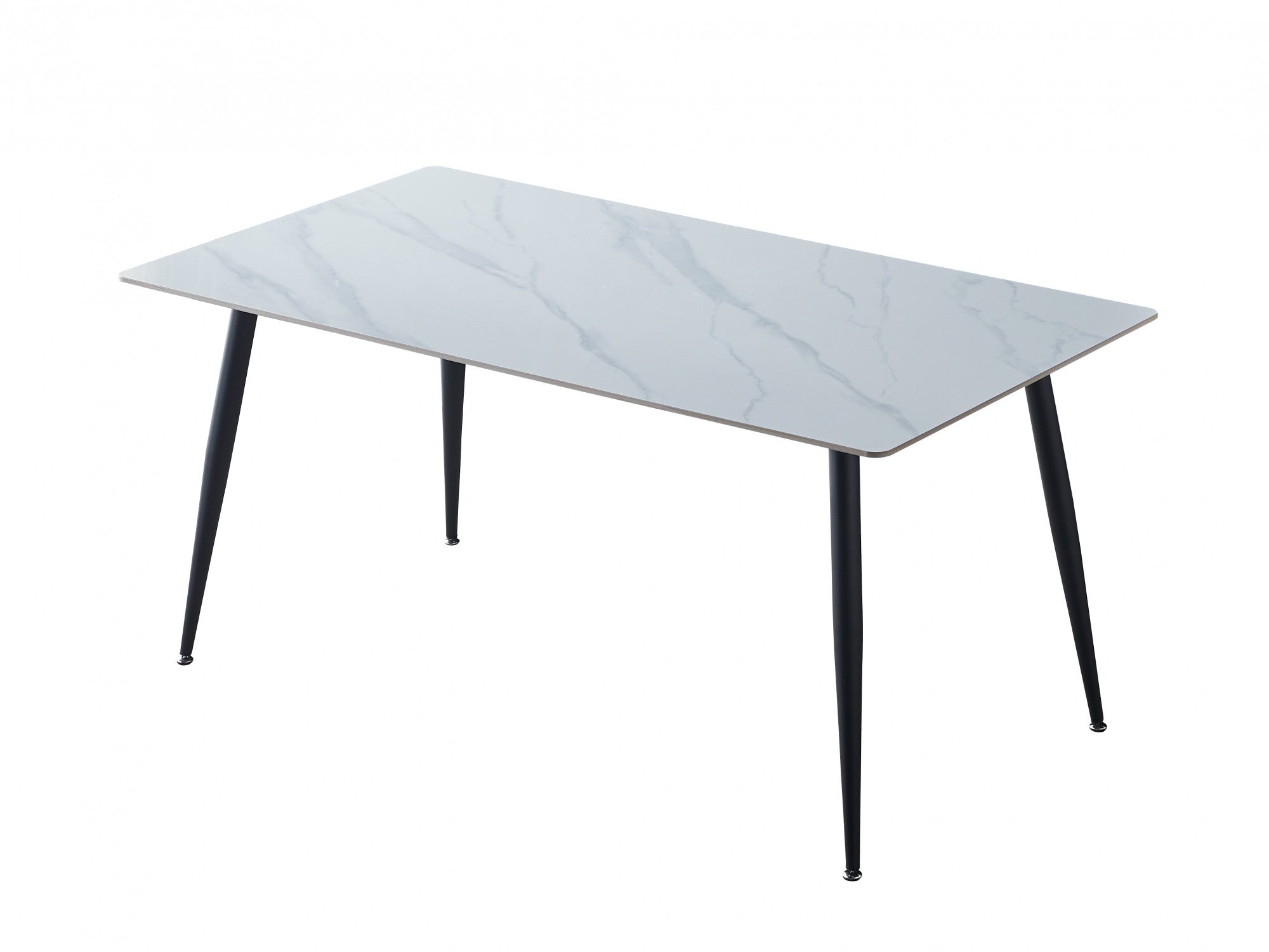 Bentley Large Dining Table – Snow White Marble Effect | Black Frame