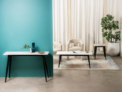 Bentley Side Table – Snow White Marble Effect | Black Frame