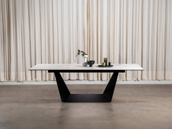 Symphony Fixed Dining Table – Marmo Marble Effect | Black Frame