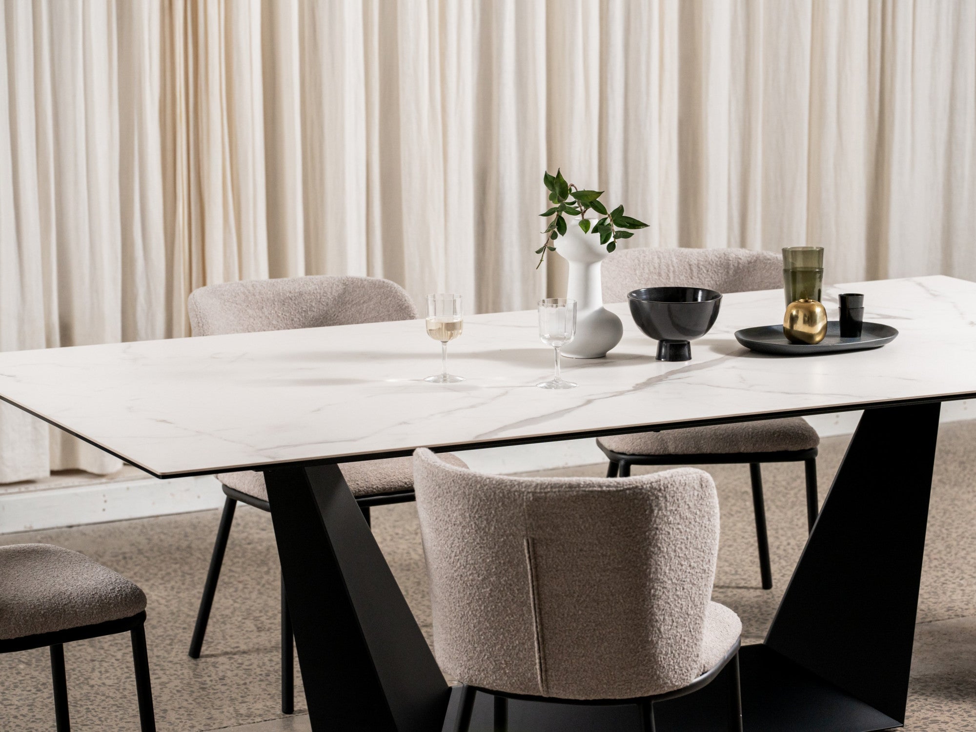 Symphony Fixed Dining Table – Marmo Marble Effect | Black Frame