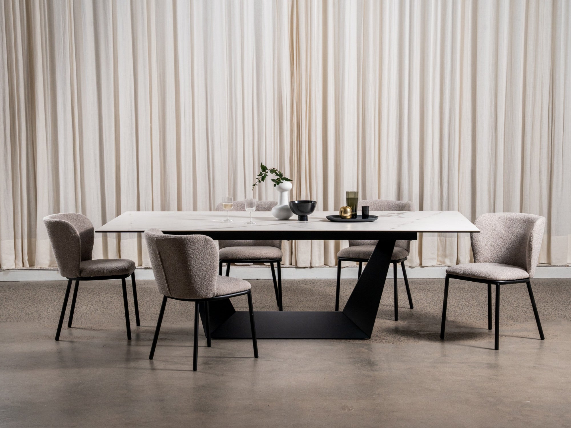 Symphony Fixed Dining Table – Marmo Marble Effect | Black Frame