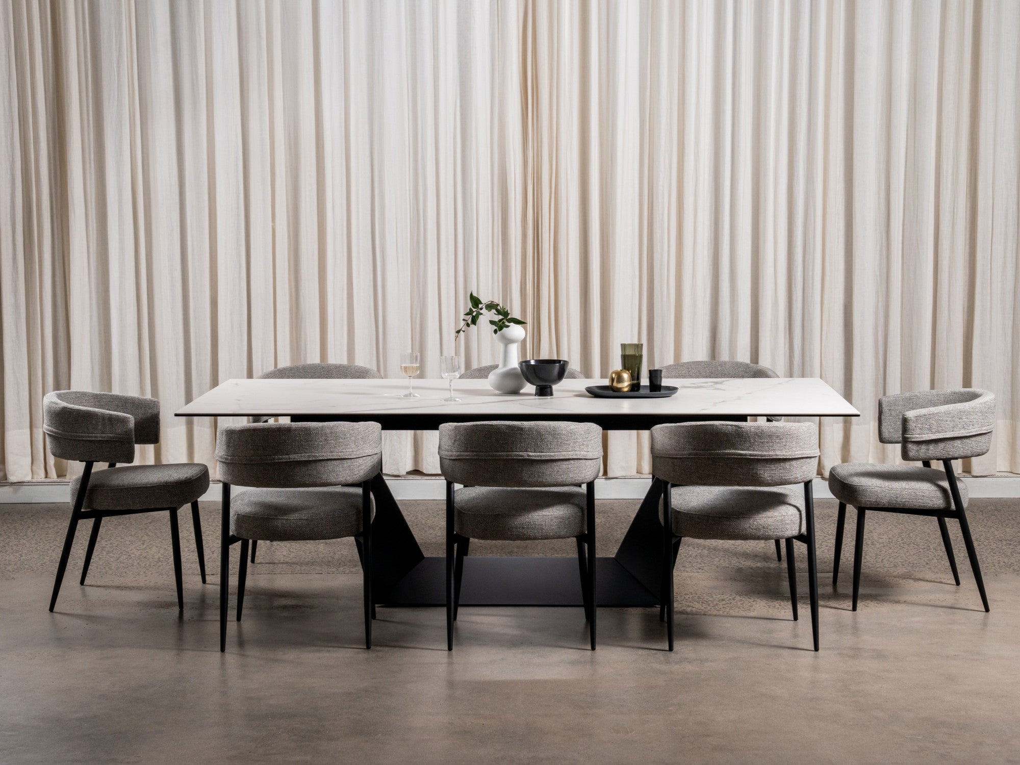 Symphony Fixed Dining Table – Marmo Marble Effect | Black Frame
