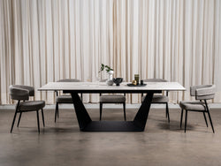 Symphony Fixed Dining Table – Marmo Marble Effect | Black Frame