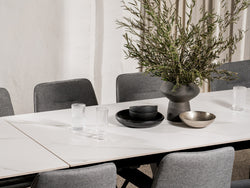 Newcastle Extension Dining Table – Snow White Marble Effect | Black Cross Leg Frame