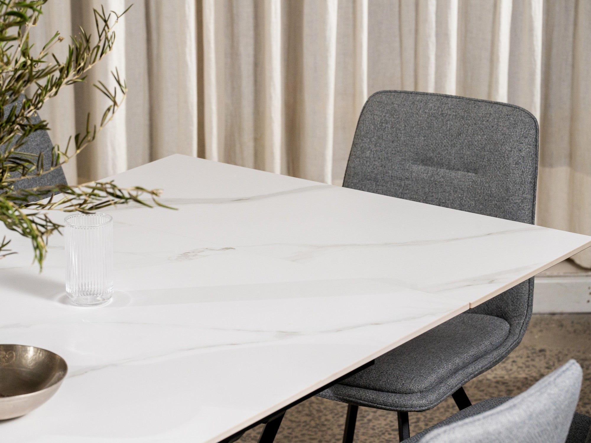 Newcastle Extension Dining Table – Snow White Marble Effect | Black Cross Leg Frame