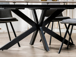 Newcastle Extension Dining Table – Snow White Marble Effect | Black Cross Leg Frame