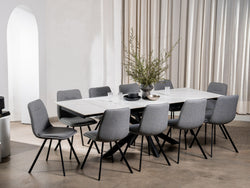 Newcastle Extension Dining Table – Snow White Marble Effect | Black Cross Leg Frame