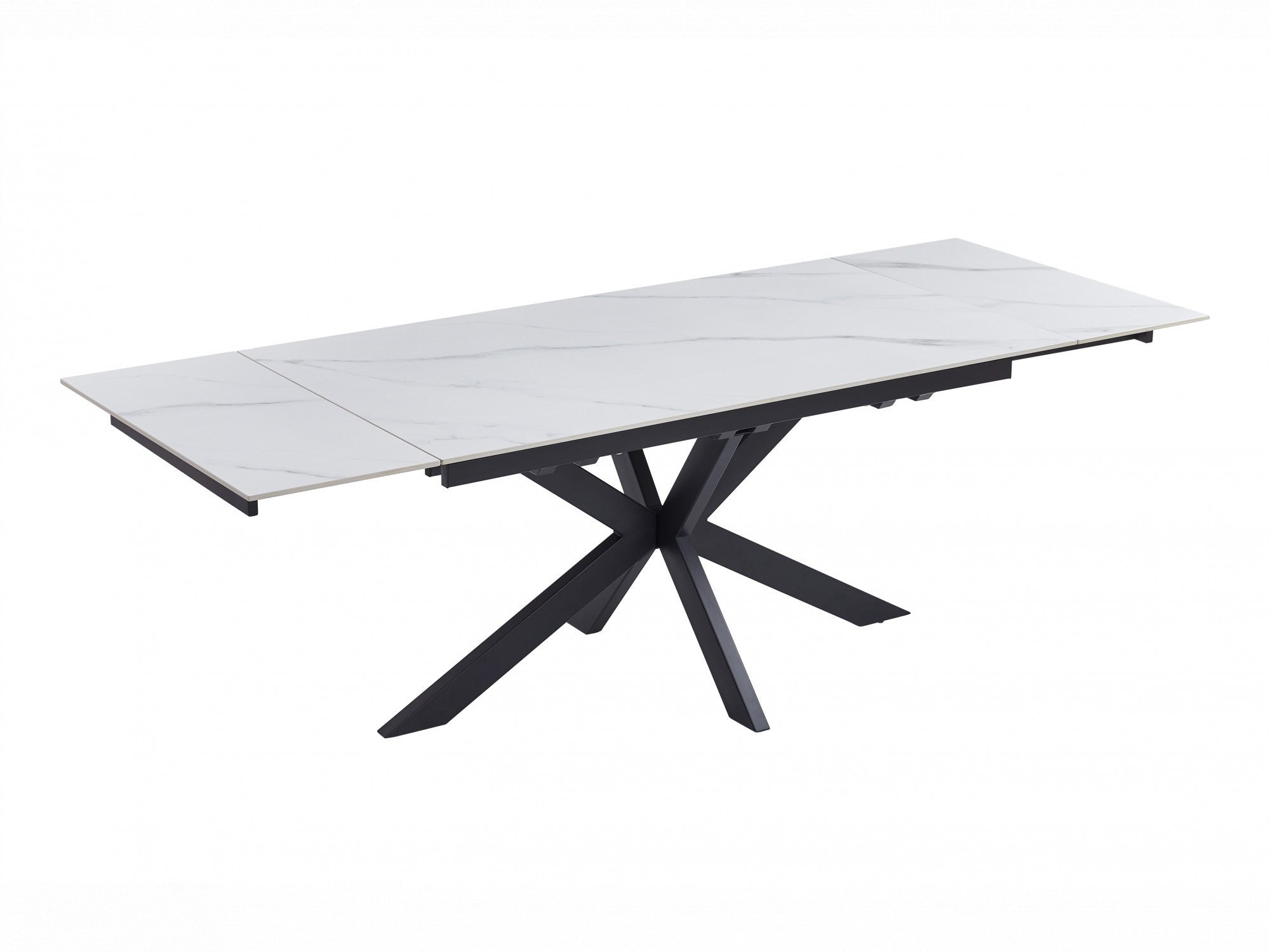 Newcastle Extension Dining Table – Snow White Marble Effect | Black Cross Leg Frame