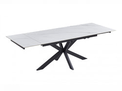 Newcastle Extension Dining Table – Snow White Marble Effect | Black Cross Leg Frame