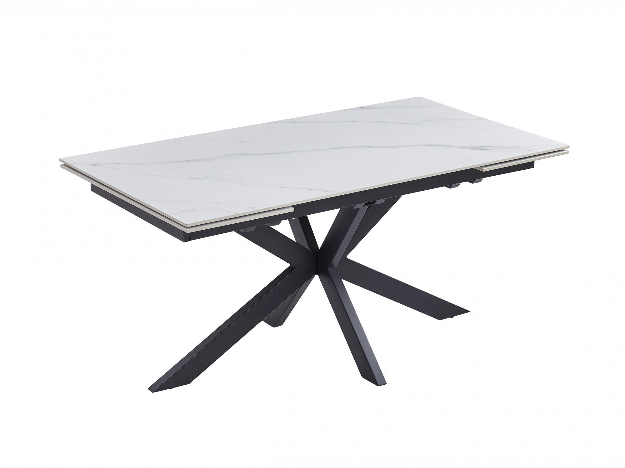 Newcastle Extension Dining Table – Snow White Marble Effect | Black Cross Leg Frame