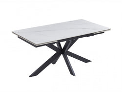 Newcastle Extension Dining Table – Snow White Marble Effect | Black Cross Leg Frame