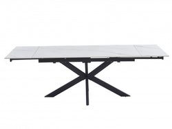 Newcastle Extension Dining Table – Snow White Marble Effect | Black Cross Leg Frame