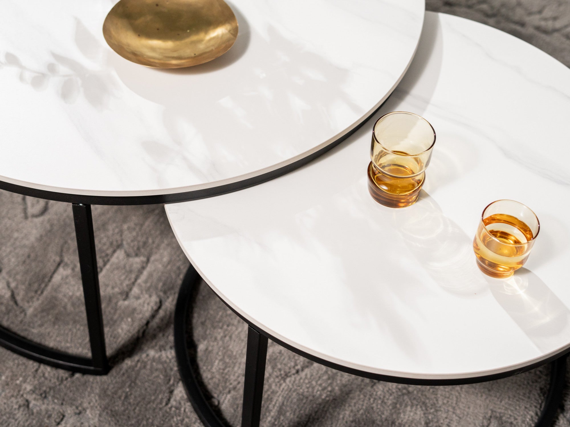 Snow Coffee Table Set – Snow White Marble Effect | Black Frame (Set of 2)