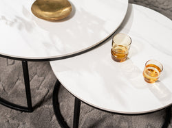 Snow Coffee Table Set – Snow White Marble Effect | Black Frame (Set of 2)